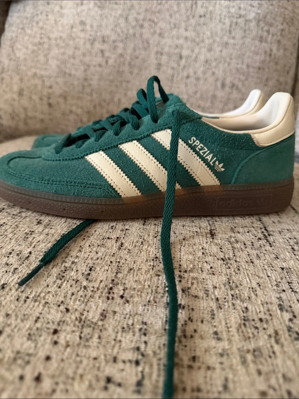 adidas Women's Green Suede Sneakers with White Stripes